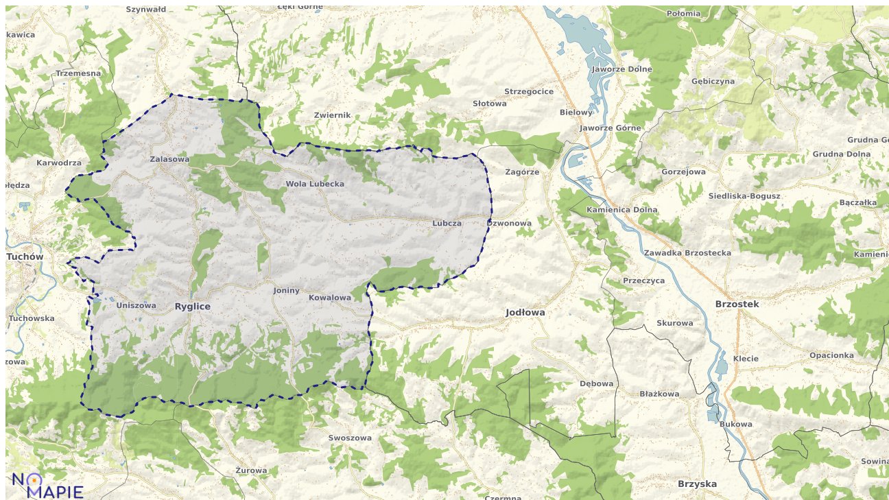 Mapa obszarów ochrony przyrody Ryglic